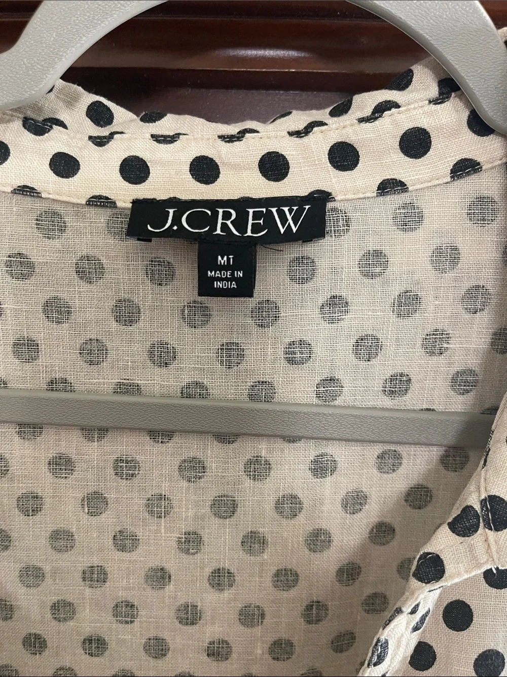 J. Crew Linen Shirt Dress with Black Polka Dots